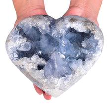 Load image into Gallery viewer, MOGEMT Large Raw Blue Celestite Crystal Geode Heart Shape Natural Healing Crystal Cluster Irregular Celestine Stone Home Decor 4-6 Lbs
