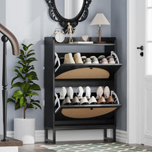 Load image into Gallery viewer, KFO Shoe Cabinet with 2 Handmade Natural Rattan Flip Drawers, Entryway Shoe Rack Storage Organizer for Sneakers, Slippers, Free Standing Shoe Racks, Black……