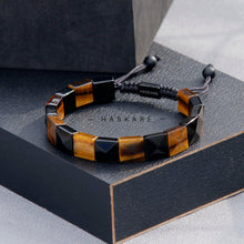 Load image into Gallery viewer, Protection Crystals Beaded Bracelets for Men, HASKARE Men Beads Bracelet Unique Gift Ideas, Real Stone Tiger Eye Obsidian Bracelet for Father Son Gifts Birthday Christmas, Handmade Drawstring Men Jewe