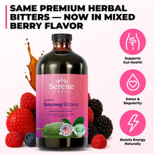 Load image into Gallery viewer, Serene Herbs Soursop Bitters Liquid with Soursop Leaves for Gut Cleanse, Detox & Immune Boost with Black Seed, Moringa, Irish Moss, Ashwaganda, Turmeric, 16 fl oz (16 Fl Oz (Pack of 1), Mixed Berry)