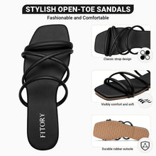Load image into Gallery viewer, FITORY Women's Slide Sandals, Chic Cross-Strap & Comfy Flat shoes for Summer Black Size 8
