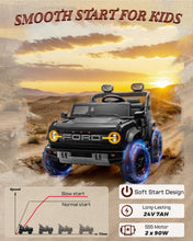 Load image into Gallery viewer, First Ride On 24V Ride on Toys for Big Kids, Licensed Ford Bronco Raptor Electric Car 2 Seater with Remote Control, Kids Ride on Cars w/ 2-Seater, 4.3 Mph Max Speed, Soft Start Function (24V, Black)