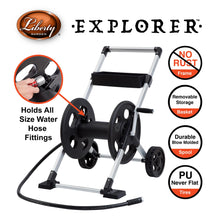 Load image into Gallery viewer, Liberty Garden 304 Explorer Two Wheel Hose Reel Cart, Aluminum, Holds 250-feet of 5/8" Hose, Silver/Black