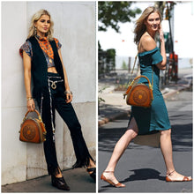 Load image into Gallery viewer, Zhuoliang Genuine Leather Pocketbooks for Women, Retro Organizer Top Handle Satchel Totem Leather Handbag Ladies