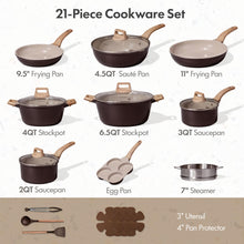 Load image into Gallery viewer, CAROTE 21 PCS Ceramic Cookware Set, Pots and Pans Set Non Stick, Pot and Pan Set with Frying Pan, Induction Ready Cooking Set for Kitchen, PFOS/PFOA/PFAS Free, Brown