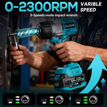 Load image into Gallery viewer, 1/2 Inch Cordless Impact Wrench, 900 Ft-lbs (1200 N·m) High Torque Brushless Impact Driver Gun, 2300 RPM, 2×4.0 Ah Batteries, LED Light, 4 Sockets, Variable Speed Power Tool for Car & Tire Removal