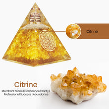Load image into Gallery viewer, Real Crystal Citrine Orgonite Pyramid, Healing Crystal Pyramid, Pyramid Crystal Gemstone Pyramid for Meditation, Motivation, Positivity - Handmade in India