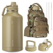 Load image into Gallery viewer, OneTigris Tactical Half Gallon Water Bottle with Straw - 64 oz Vacuum Insulated Stainless Steel Water Jug, Leakproof Sport Bottle with 3 BPA Free Lids, Paracord Handle & MOLLE Water Pouch for Outdoor