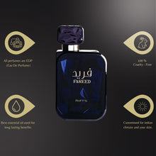 Load image into Gallery viewer, RiiFFS PARFUMS Fareed Eau de Parfum for Men Long Lasting Fresh Spicy Perfume with Cucumber, Cardamom & Amber Luxury Arabic Fragrance 100ml