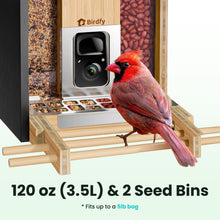 Load image into Gallery viewer, Birdfy Smart Bird Feeder with Camera, Solar Powered, 2K Live Stream, Bamboo Bird Feeder with Metal Guard, AI Bird Identification, Auto-Recorded Videos, Gift for Bird Lovers