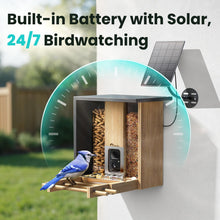 Load image into Gallery viewer, Birdfy Smart Bird Feeder with Camera, Solar Powered, 2K Live Stream, Bamboo Bird Feeder with Metal Guard, AI Bird Identification, Auto-Recorded Videos, Gift for Bird Lovers