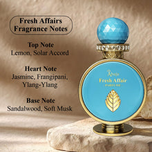 Load image into Gallery viewer, AHUJA Fresh Affairs – 3.4 oz Parfum | Unisex Floral Solar Scent | Long Lasting 30% Oil | Lemon, Jasmine, Frangipani, Ylang-Ylang, Sandalwood | Luxury Gift Box Packaging | “Some Light Stays With You”