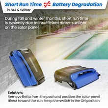 Load image into Gallery viewer, Betta SE Solar Powered Automatic Robotic Pool Surface Skimmer Cleaner with 24/7 Continuous Cleaning Battery Power and Re-Engineered Twin Salt Chlorine Tolerant Motors (Blue)