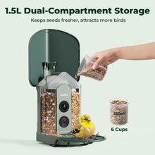 Load image into Gallery viewer, Kiwibit Solar Smart Bird Feeder with Camera, AI Bird Species Identification, 8MP Photos, 4K UHD Video Live Stream Wild Bird House Feeders for Outdoors, Bird Watching Gifts for Bird Lovers, Green