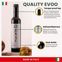 Load image into Gallery viewer, EXAU Italian Extra Virgin Olive Oil - Turi, 993 mg/kg Polyphenol Rich Olive Oil, Early Harvest, 100% Pure Cold Pressed Italian Olive Oil From Italy, Use for Drinking and Finishing, 16.9 fl oz (500ml)