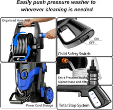Load image into Gallery viewer, New Upgrade Pressure Power Washer 4800PSI w/4 Quick Connect Nozzles, Inlet Hose & Filter&500ML Soap Tank, High Cleaning Machine for Cars/Fences/Driveways/Patios/Home Cleaning,Blue
