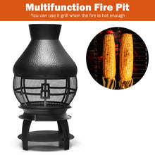 Load image into Gallery viewer, Giantex Wood Burning Chiminea, Heavy Duty Fireplace Chimenea Wooden Fire Pit with 2-Piece Log Grate, Premium Rain Cap & Fire Poker, 360°Fire Retardant Mesh Cover, Ideal for Garden, Patio, Backyard