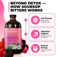 Load image into Gallery viewer, Serene Herbs Soursop Bitters Liquid with Soursop Leaves for Gut Cleanse, Detox & Immune Boost with Black Seed, Moringa, Irish Moss, Ashwaganda, Turmeric, 16 fl oz (16 Fl Oz (Pack of 1), Mixed Berry)