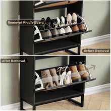 Load image into Gallery viewer, KFO Shoe Cabinet with 2 Handmade Natural Rattan Flip Drawers, Entryway Shoe Rack Storage Organizer for Sneakers, Slippers, Free Standing Shoe Racks, Black……