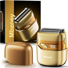 Load image into Gallery viewer, Electric Foil Shavers for Men, Mini Electric Razor, Compact Face Shaver, IPX7 Waterproof Wet Dry Cordless Razor, LED Display, USB-C, Travel-Friendly, Light Gold,Father's Day Gifts