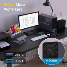 Load image into Gallery viewer, GOLDENMATE 1500VA/1000W Lithium UPS Battery Backup and Surge Protector, Backup Battery Power Supply with LiFePO4 Batteries(296Wh), AVR, Line Interactive Sinewave UPS System, 8 Ports, LCD Screen, Gray