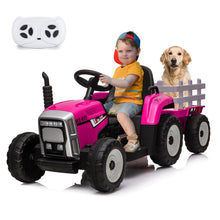 Load image into Gallery viewer, Garvee 12V 4.5Ah Kids Ride on Tractor with Trailer & Remote Control, 5Mph Speed, Toddler Electric Vehicle Car with Headlights,2+1 Gear Shift, Music, USB for 3-6 Years Children, Two 25W Motors, Rose
