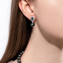Load image into Gallery viewer, Mihiarii Tahitian Black Pearl Drop Dangle Earrings Sterling Silver Mother of Pearl Earring Birthday Anniversary Mothers Day Valentines Day Christmas Gifts for Mom Her Women