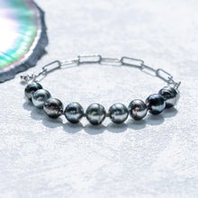 Load image into Gallery viewer, mihiarii Tahitian Black Pearl Link Bracelet Paperclip Chain Moissanite Sterling Silver 9MM Baroque Pearl Birthday Anniversary Mothers Day Valentines Day Christmas Gifts for Mom Her Women