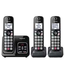 Load image into Gallery viewer, Panasonic Cordless Phone with Answering Machine, Advanced Call Block, Bilingual Caller ID and High-Contrast Display, Expandable System with 3 Handset Cordless Telephones - KX-TGD833M (Metallic Black)