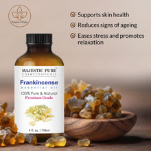 Load image into Gallery viewer, MAJESTIC PURE Frankincense Essential Oil with Glass Dropper | 100% Pure and Natural Frankincense Oil | Premium Grade Essential Oils for Diffusers, Skin, Aromatherapy, Massage | 4 Fl Oz