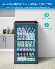 Load image into Gallery viewer, Feelfunn 3.2 Cu.Ft Mini Fridge with Glass Door - 126 Can Beverage Refrigerator Cooler for Drink Beer Wine Soda, Small Fridge for Bedroom Office Bar Dorm, 4 Adjustable Shelves, Black