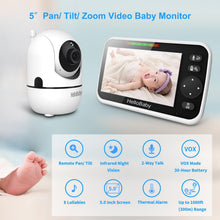 Load image into Gallery viewer, HelloBaby No WiFi Baby Monitor 5" Screen 30-Hour Battery Pan-Tilt-Zoom Video Upgrade with Camera and Audio, Night Vision, VOX, 2-Way Talk, 8 Lullabies and 1000ft Range, HB6550