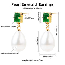 Load image into Gallery viewer, Trinckle Emerald Green Earrings, Vintage Pearl Dangle Earrings for Women Large Pearl Earrings 14k Gold Plated Teardrop Emerald Green Costume Earrings for Teen Girls Christmas Jewelry Gifts