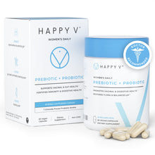 Load image into Gallery viewer, Happy v Dr. Formulated Vaginal Probiotics for Women, Clinically Proven Womens Probiotic for Vaginal Health & pH Balance Complex, Natural BV Treatment & Yeast Infection Prebiotics, 60 Vegan Capsules