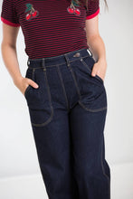 Load image into Gallery viewer, Hell Bunny Weston Denim Jeans 40s 50s Vintage Retro Rockabilly Trousers Pants - Navy Blue (L)