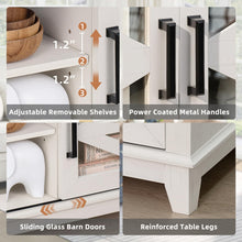 Load image into Gallery viewer, Joaxswe 48" Farmhouse Coffee Table with Storage and Glass Sliding Barn Doors Modern Industrial Center Table with Adjustable Shelves Rustic Rectangular Table for Living Room, White-Double Sided Design