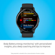 Load image into Gallery viewer, Garmin Venu 3 Running GPS Smartwatch with AMOLED Display, Advanced Health, Fitness Features, Up to 14 Day Battery Life with Signature Power Bundle | Slate with Black Silicone Band