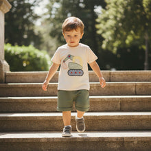 Load image into Gallery viewer, FOCUSNORM Toddler Baby Boy Summer Clothes Excavator Embroidery Short Sleeve T-Shirt Elastic Waist Shorts Set 2 Piece Outfit (Cute Green, 12-18 Months)