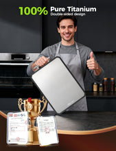 Load image into Gallery viewer, Titanium Cutting Board for Kitchen, Double Sided Non Toxic Titanium Cutting Board with JUICE GROOVE, Food-Grade Metal Chopping Board, Pure Titanium&Wheat Straw PP, Dishwasher Safe16.3”×11”-1 PC