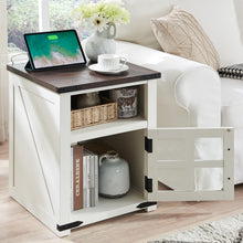 Load image into Gallery viewer, Barnyatoh Farmhouse Nightstand with Charging Station, Rustic End Table with Tempered Glass Barn Door, Wood Sofa Side Bedside Table with Open Storage Shelf for Living Room, Bedroom, White