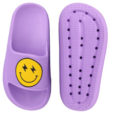 Load image into Gallery viewer, LIZICU Kids Happy Face Cloud Slides丨Pillow Slippers for Boys Girls丨Quick Drying Bathroom Shower Slippers丨Summer Beach Pool Slippers| Thick Sole Non-Slip Lightning Purple 3 Big Kid