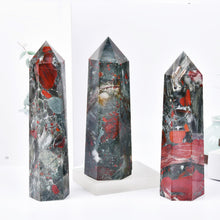 Load image into Gallery viewer, MOGEMT Africa Bloodstone Obelisk Tower Large Natural Healing Crystal Point Wand 6 Faceted Reiki Meditation Home Decor 1.5-2 LBS