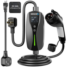 Load image into Gallery viewer, SEGUMA Level 1/2 EV Charger, 10-24A, 110-240V, NEMA 14-30 Dryer Outlet Plug, NEMA 5-15 Adapter, 25ft UL Certified Cable, Electric Vehicle Portable Charger, J1772 EVSE Home EV Charging Station