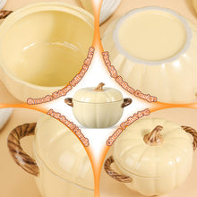 Load image into Gallery viewer, Maxdot Set of 5 Ceramic Pumpkin Bowls with Lid and Handles Pumpkin Shape Soup Serving Pot Storage Jar for Fall Thanksgiving Halloween Party Kitchen Dessert Decoration 17Oz & 54Oz(Cream Yellow)