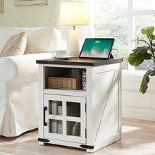 Load image into Gallery viewer, Barnyatoh Farmhouse Nightstand with Charging Station, Rustic End Table with Tempered Glass Barn Door, Wood Sofa Side Bedside Table with Open Storage Shelf for Living Room, Bedroom, White