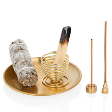 Load image into Gallery viewer, ZenBless 5 in 1 Incense Burner, Palo Santo Holder, Sage Holder, Incense Holder for Incense Sticks/Coil Incense/Incense Cones, 5.5 inches Brass Ash Catcher for Meditation Yoga Room