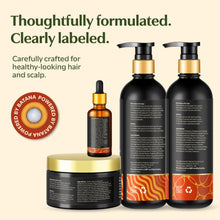 Load image into Gallery viewer, Nuani Batana Oil Shampoo and Conditioner Set (16 fl oz / 470 ml) with Rosemary & Caffeine | Includes Deep Mask, Hair Oil & Silicone Scalp Massager | Sulfate-Free, Paraben-Free for Fuller-Looking Hair.