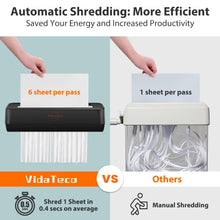 Load image into Gallery viewer, VidaTeco Shredder for Home Use 6-Sheet Strip Cut Paper Shredder,Also Shred Card/Staple,Small Mini Document Shredding Machine for Office with Patented Jam Proof,Portable for Home,2.65-Gal Bin