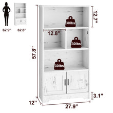 Load image into Gallery viewer, IDEALHOUSE Wood Bookcase with Doors White Bookshelf with LED Lights Modern Storage Rack 3 Shelf Standing Bookshelves Large Display Shelf Unique Book Shelf for Bedroom, Living Room, Home Office