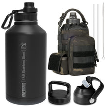Load image into Gallery viewer, OneTigris Tactical Half Gallon Water Bottle with Straw - 64 oz Vacuum Insulated Stainless Steel Water Jug, Leakproof Sport Bottle with 3 BPA Free Lids, Paracord Handle & MOLLE Water Pouch for Outdoor